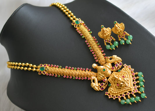 Gold tone ruby-green stone Lakshmi green agates necklace set dj-42144