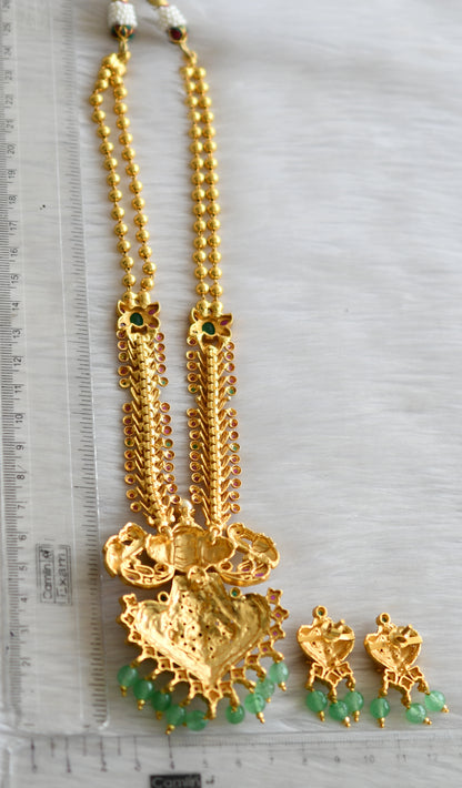 Gold tone ruby-green stone Lakshmi green agates necklace set dj-42144
