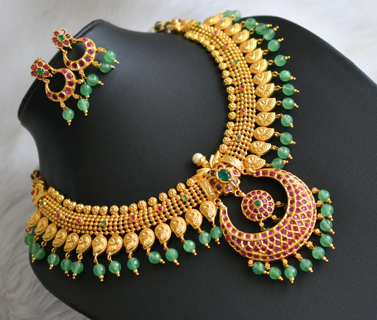 Gold tone ruby-green stone mango green agates necklace set dj-42146