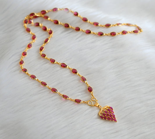 Gold tone 24 inches magenta pink stone chain with ruby grape pendant dj-43415