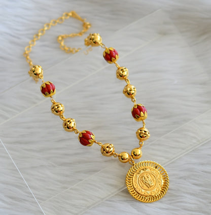 Gold tone coral pumpkin beaded guruvayurappan pendant necklace dj-44954