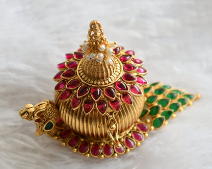 Antique gold tone kemp-green lakshmi peacock kumkum box dj-46647