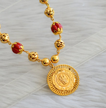 Gold tone coral pumpkin beaded guruvayurappan pendant necklace dj-44954