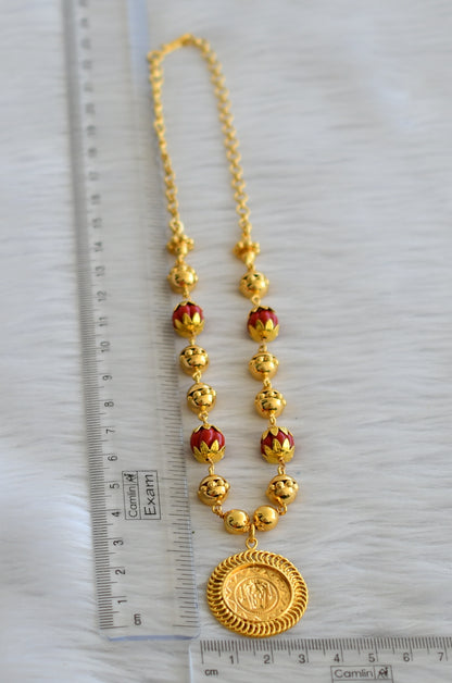 Gold tone coral pumpkin beaded guruvayurappan pendant necklace dj-44954