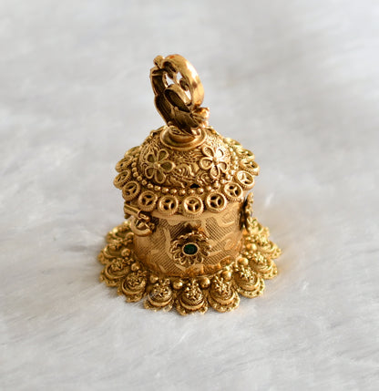 Antique gold tone kamp-green peacock flower kumkum box dj-46654