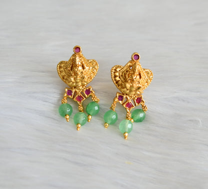 Gold tone ruby stone Lakshmi green agates necklace set dj-42145