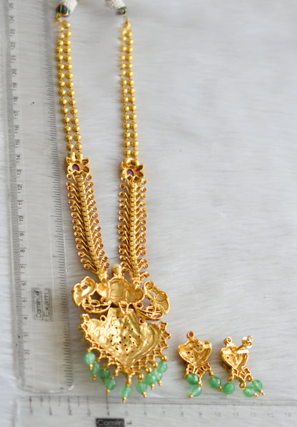 Gold tone ruby stone Lakshmi green agates necklace set dj-42145