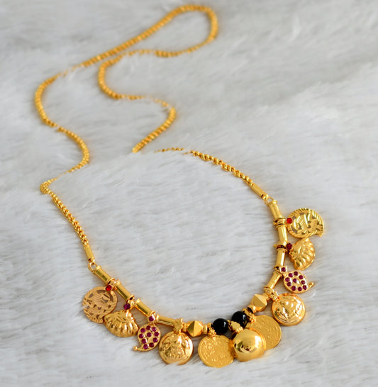 Gold tone 24 inches rope chain with black beaded pink stone mango lakshmi coin bottu mangalyam dj-48350