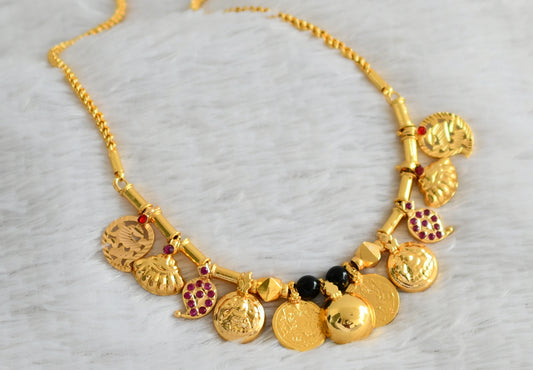 Gold tone 24 inches rope chain with black beaded pink stone mango lakshmi coin bottu mangalyam dj-48350