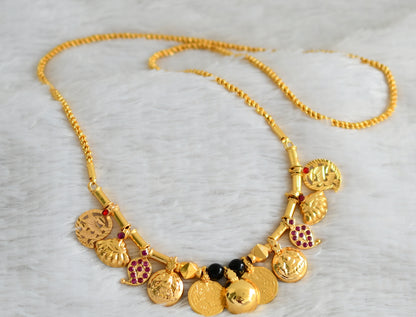 Gold tone 24 inches rope chain with black beaded pink stone mango lakshmi coin bottu mangalyam dj-48350