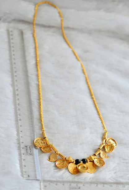 Gold tone 24 inches rope chain with black beaded pink stone mango lakshmi coin bottu mangalyam dj-48350