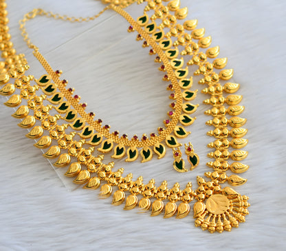 Gold tone kerala style pink-green mango haar combo set dj-44966