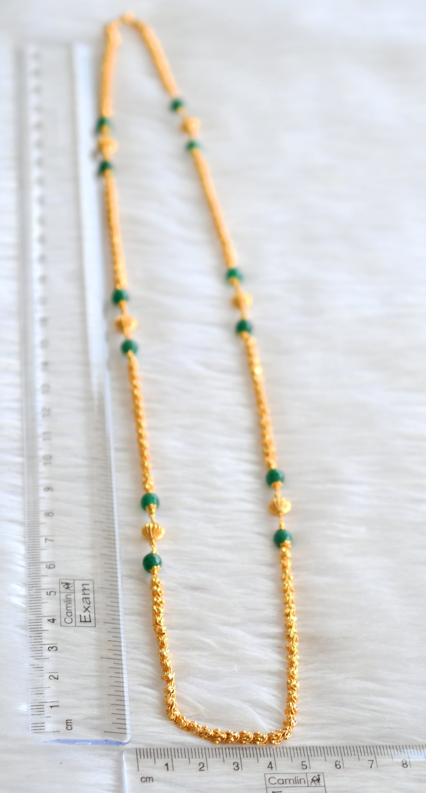 Gold tone 24 inches  green bead chain dj-43433