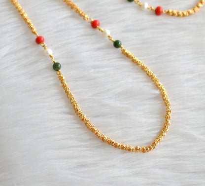 Gold tone 24 inches coral-pearl-green beads chain dj-43432