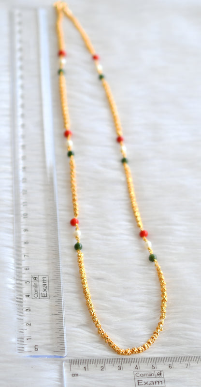 Gold tone 24 inches coral-pearl-green beads chain dj-43432