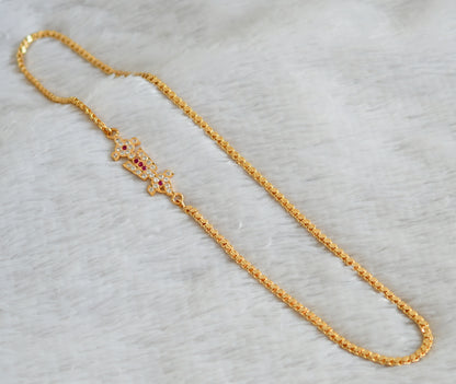 Gold tone ad pink-white shanku-chakra-nama 24 inches mugappu chain dj-48378