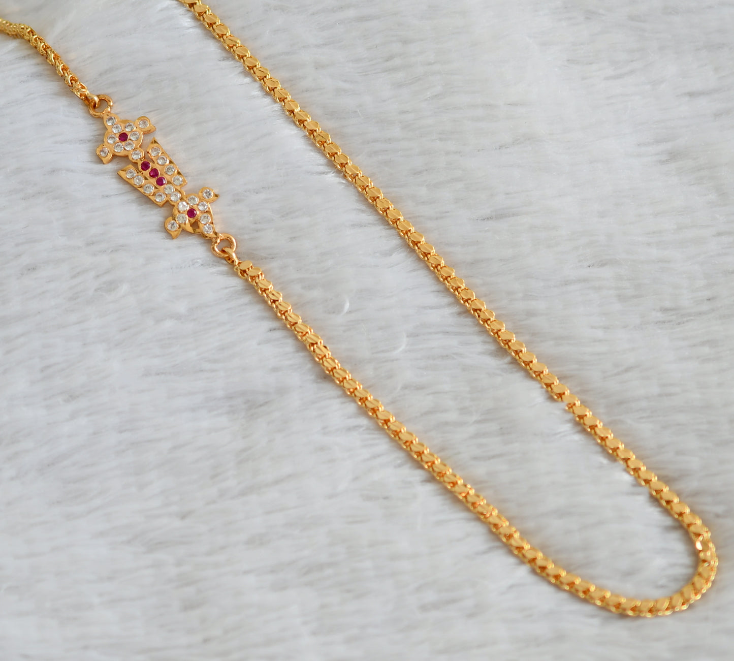 Gold tone ad pink-white shanku-chakra-nama 24 inches mugappu chain dj-48378