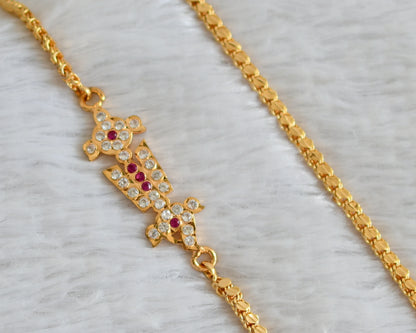 Gold tone ad pink-white shanku-chakra-nama 24 inches mugappu chain dj-48378