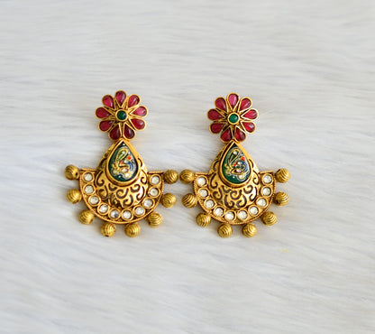 Antique gold tone Pink-green meenakari work Earrings dj-42131