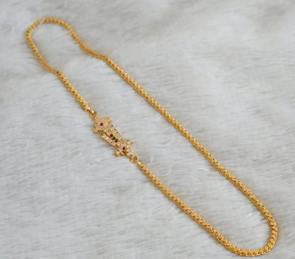 Gold tone ad pink-green-white shanku-chakra-nama 24 inches mugappu chain dj-48379