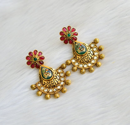 Antique gold tone Pink-green meenakari work Earrings dj-42131
