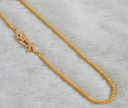 Gold tone ad pink-green-white shanku-chakra-nama 24 inches mugappu chain dj-48379