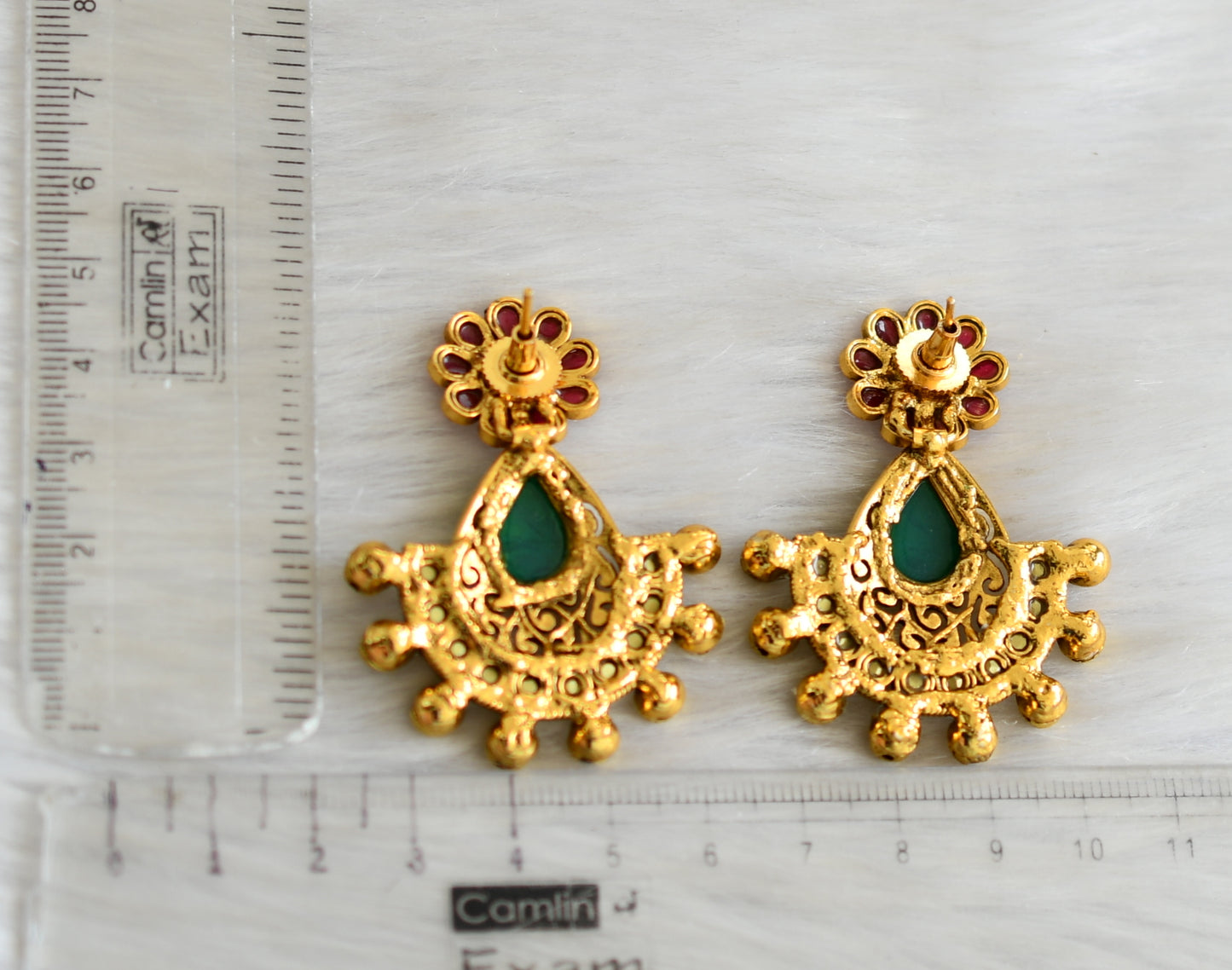 Antique gold tone Pink-green meenakari work Earrings dj-42131