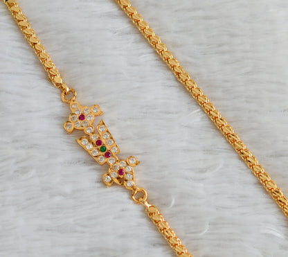 Gold tone ad pink-green-white shanku-chakra-nama 24 inches mugappu chain dj-48379