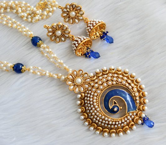 Antique blue pearl peacock necklace set dj-42139