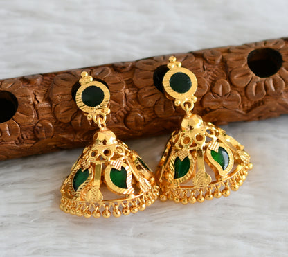 Gold tone kerala style green mango 5 petal jhumkka dj-48386