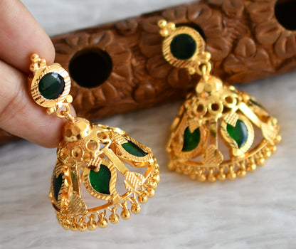 Gold tone kerala style green mango 5 petal jhumkka dj-48386