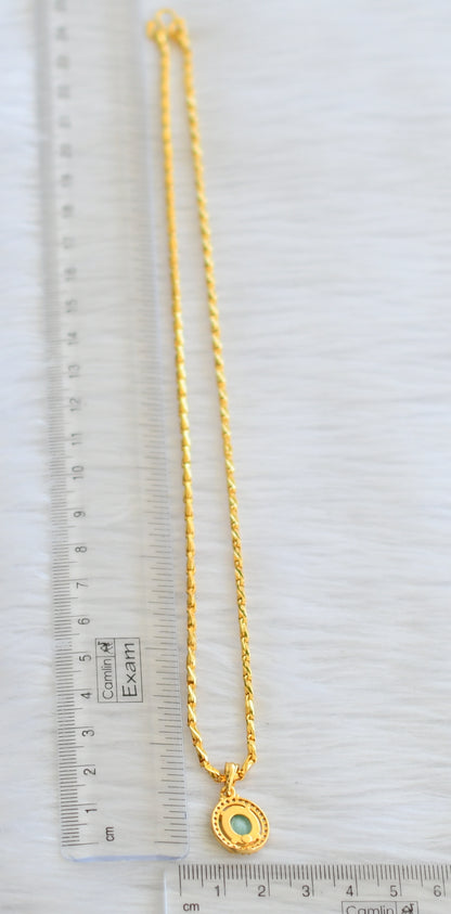 Gold tone 18 inches chain with sea green-white round pendant dj-44951