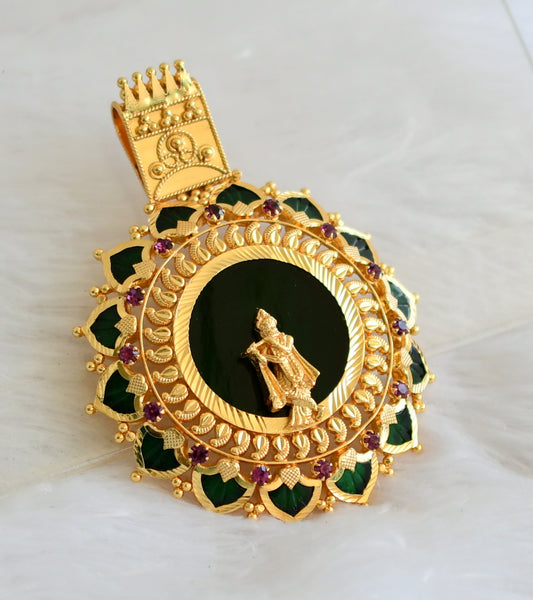 Gold tone pink-green palakka green Krishna Kerala style pendant dj-43163