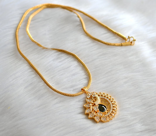 Gold tone 24 inches chain with cz black-white peacock pendant dj-43436