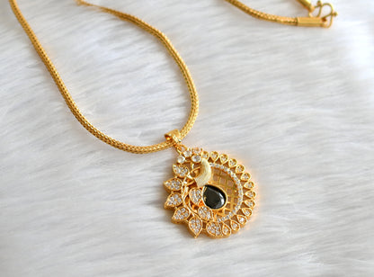 Gold tone 24 inches chain with cz black-white peacock pendant dj-43436