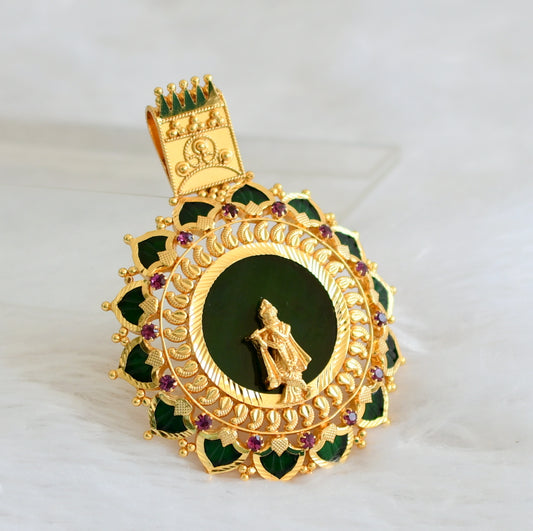 Gold tone pink-green palakka green Krishna Kerala style pendant dj-43163