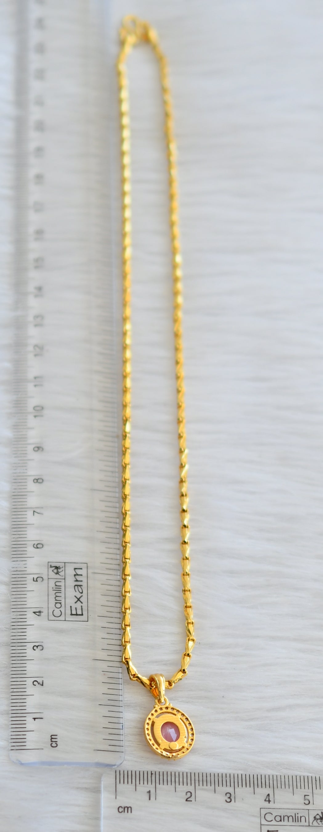 Gold tone 18 inches chain with baby pain-white round pendant dj-44952