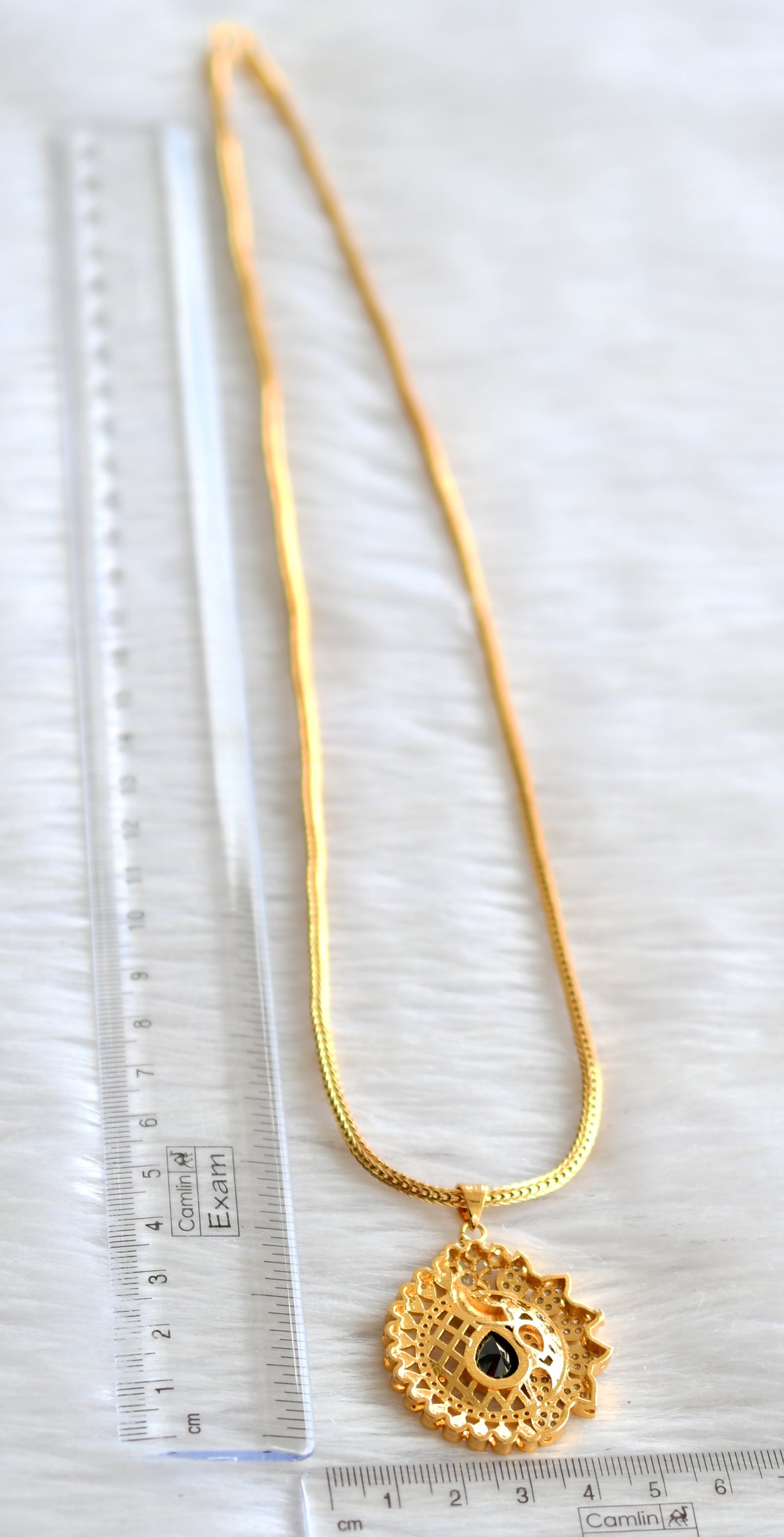 Gold tone 24 inches chain with cz black-white peacock pendant dj-43436