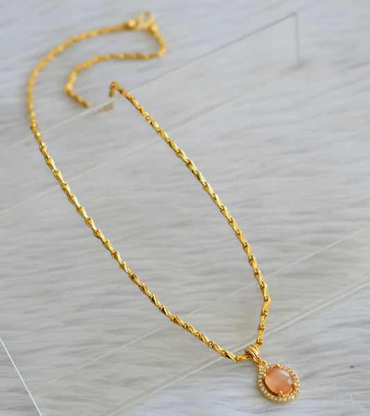Gold tone 18 inches chain with orange-white round pendant dj-44953