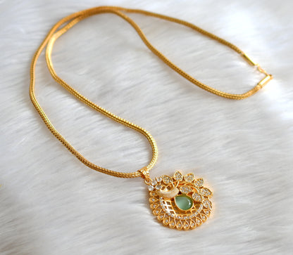 Gold tone 24 inches chain with cz sea green- white peacock pendant dj-43438