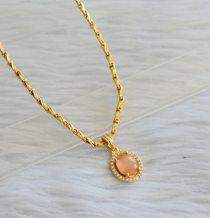 Gold tone 18 inches chain with orange-white round pendant dj-44953