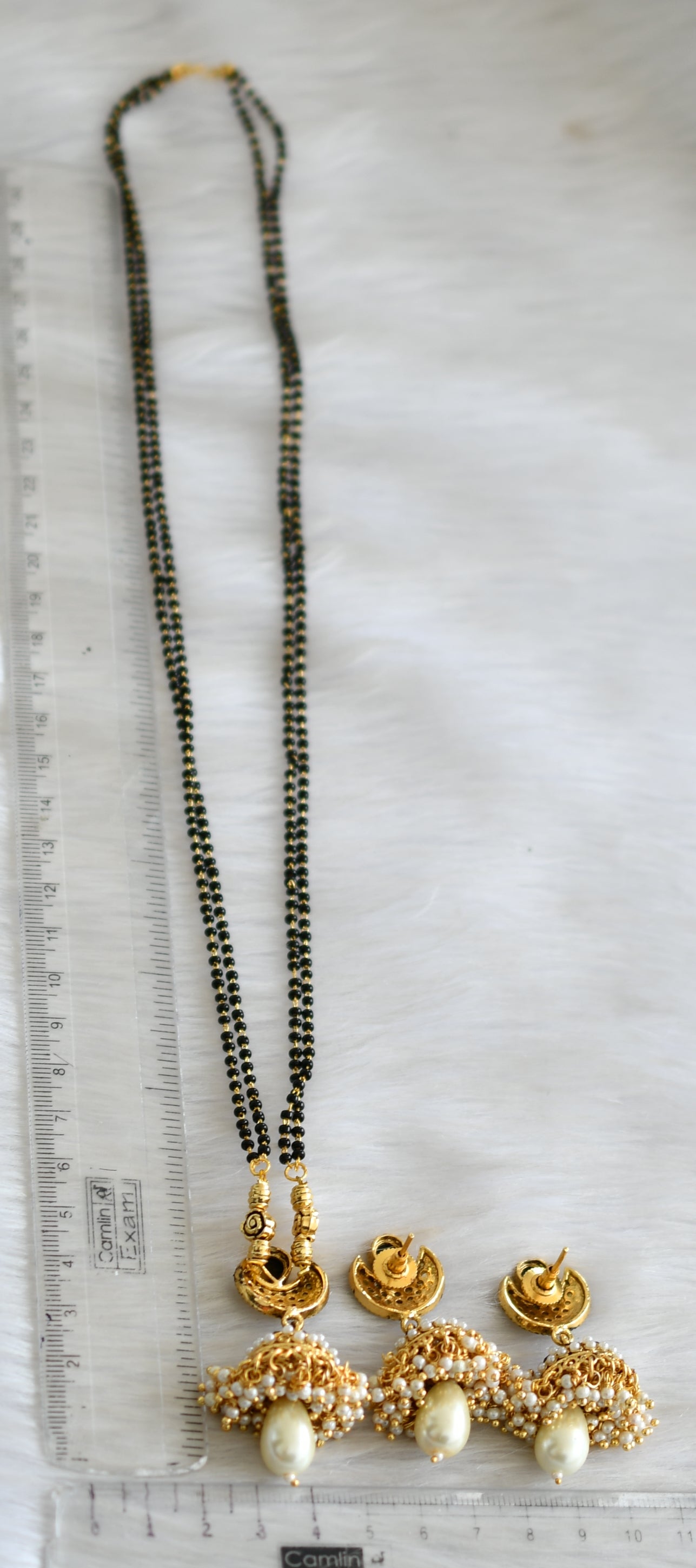 Antique black-pearl stone pearl cluster mangalsutra set dj-42127