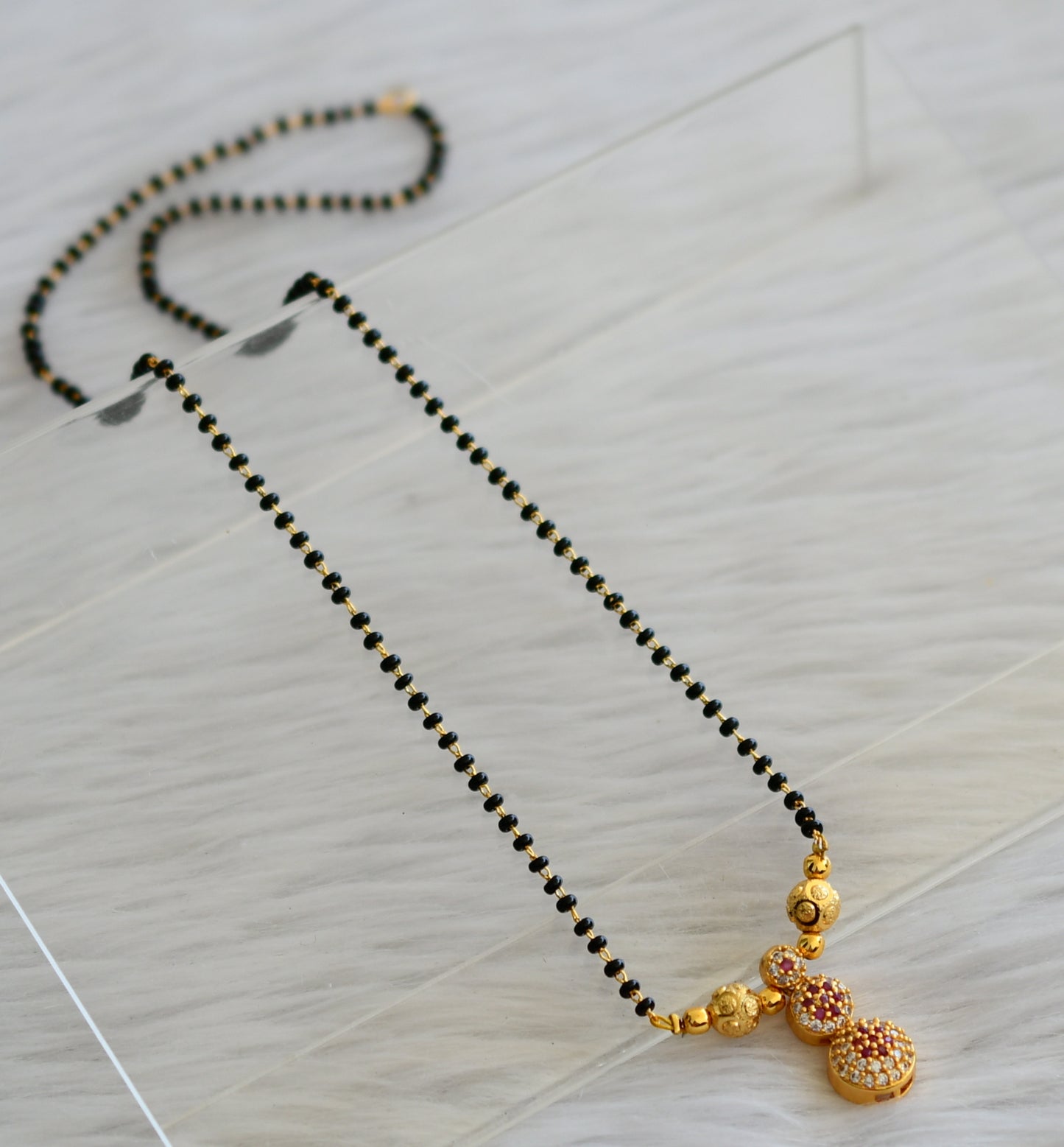 Gold tone ruby-white stone mangalsutra dj-44949