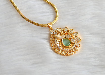 Gold tone 24 inches chain with cz sea green- white peacock pendant dj-43438