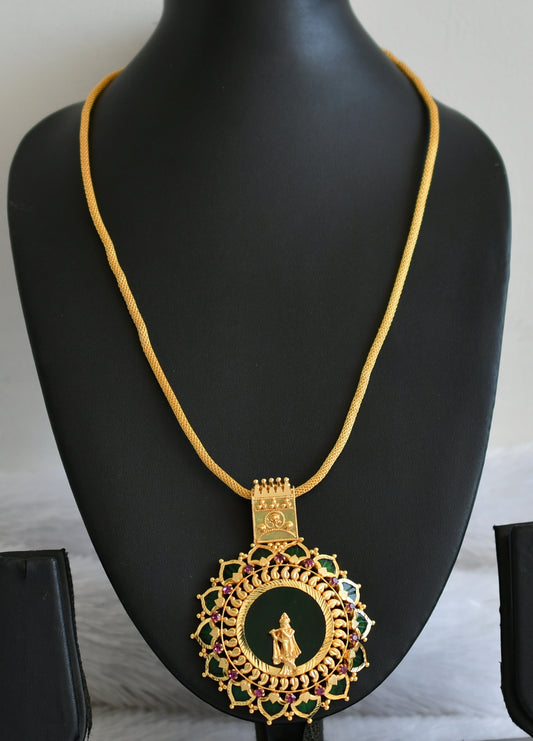 Gold tone pink-green palakka green Krishna Kerala style pendant with chain dj-43164