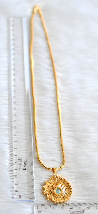 Gold tone 24 inches chain with cz sea green- white peacock pendant dj-43438