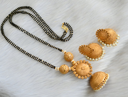 Antique gold tone pearl cluster jhumkka mangalsutra set dj-42128