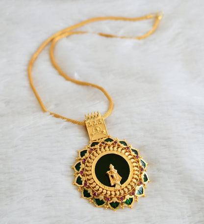 Gold tone pink-green palakka green Krishna Kerala style pendant with chain dj-43164