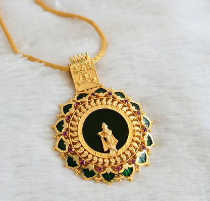 Gold tone pink-green palakka green Krishna Kerala style pendant with chain dj-43164
