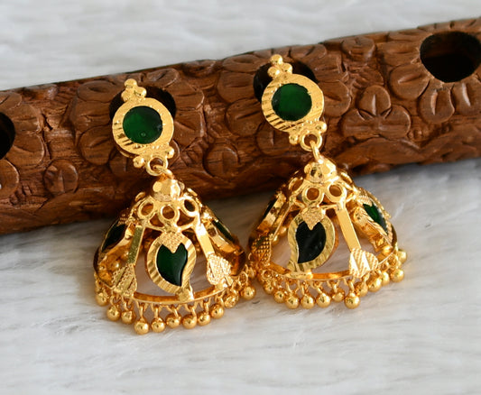 Gold tone kerala style green mango 4 petal jhumkka dj-48383